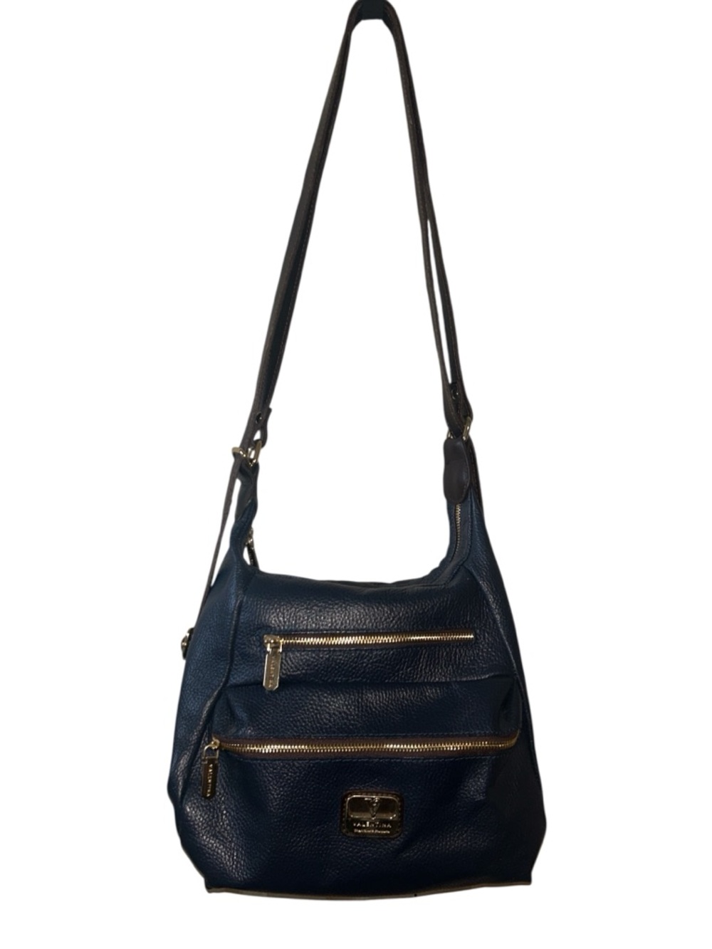 Valentina Genuine Leather Convertible Cross Body Purse Navy Blue Made In Italy - Picture 4 of 11